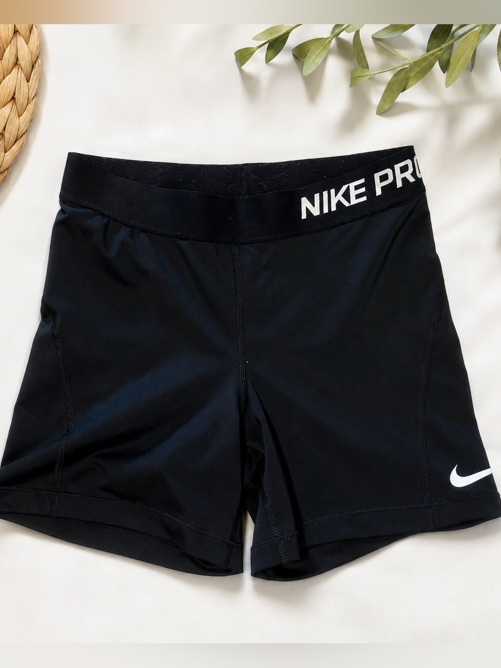 Nike Black Pro Mid-Rise Bike Shorts with White Swoosh x